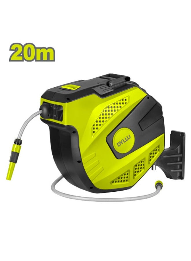 DYLLU 20m Retractable Water Hose Reel Wall Mounted with Auto Rewind, Garden Irrigation Hose